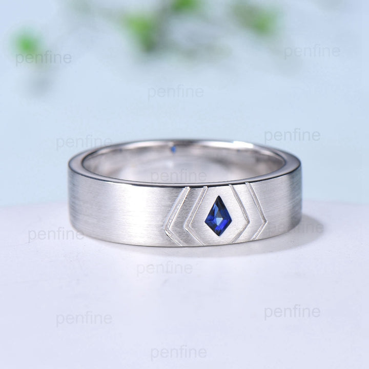 6mm Howls Moving Castle Men's Ring Kite Cut Sapphire Wedding Band Silver White Gold Howl's Ring Sophie's Ring Matching Band Gift For Men - PENFINE