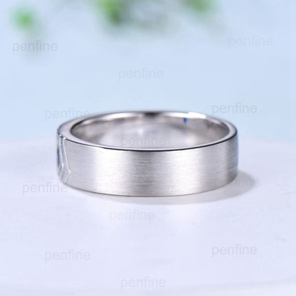 6mm Howls Moving Castle Men's Ring Kite Cut Sapphire Wedding Band Silver White Gold Howl's Ring Sophie's Ring Matching Band Gift For Men - PENFINE