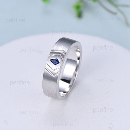 6mm Howls Moving Castle Men's Ring Kite Cut Sapphire Wedding Band Silver White Gold Howl's Ring Sophie's Ring Matching Band Gift For Men - PENFINE