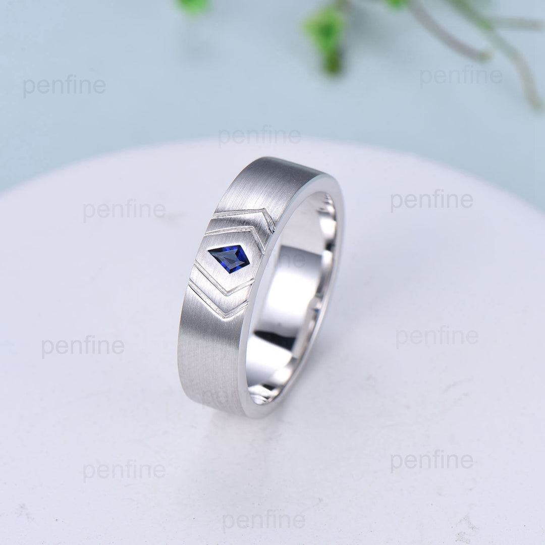 6mm Howls Moving Castle Men's Ring Kite Cut Sapphire Wedding Band Silver White Gold Howl's Ring Sophie's Ring Matching Band Gift For Men - PENFINE