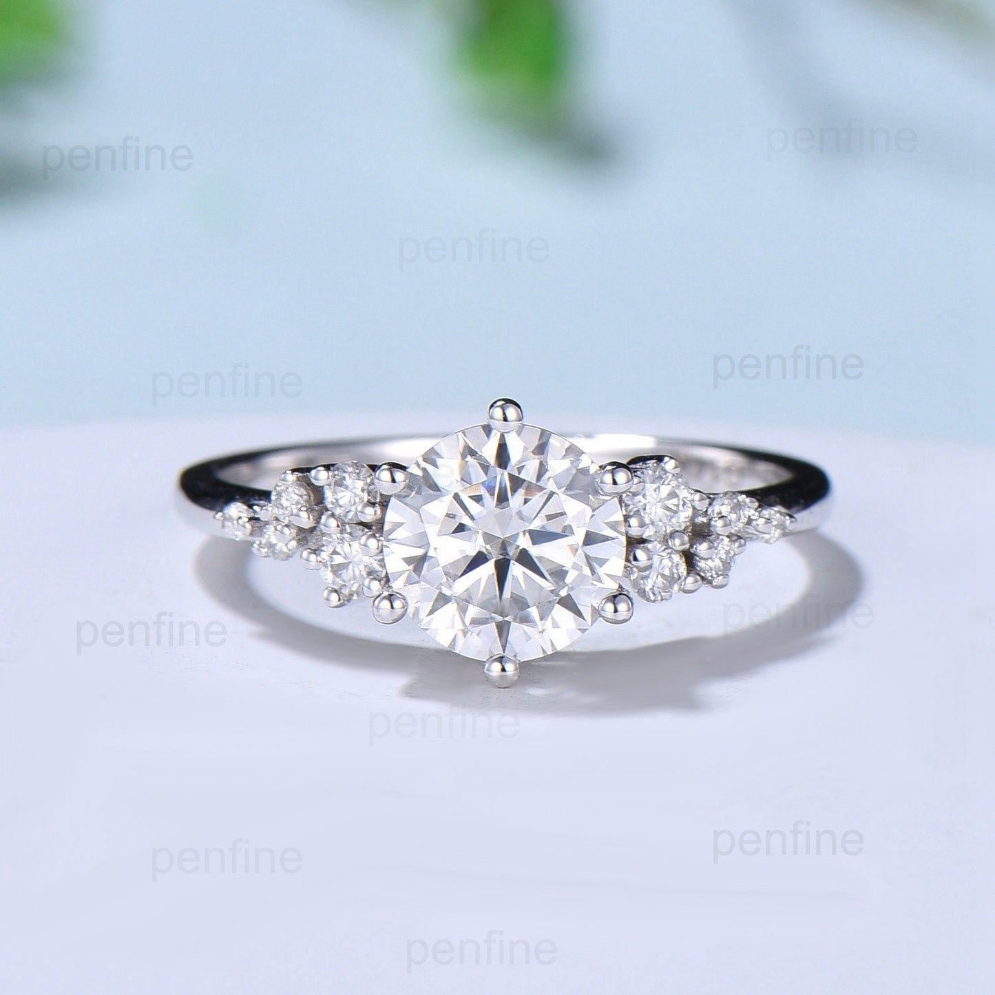 1CT Round Brilliant Moissanite Engagement Ring Set Snowdrift Moissanite Diamond Wedding Set Unique Six Prongs Leaf anniversary promise ring - PENFINE