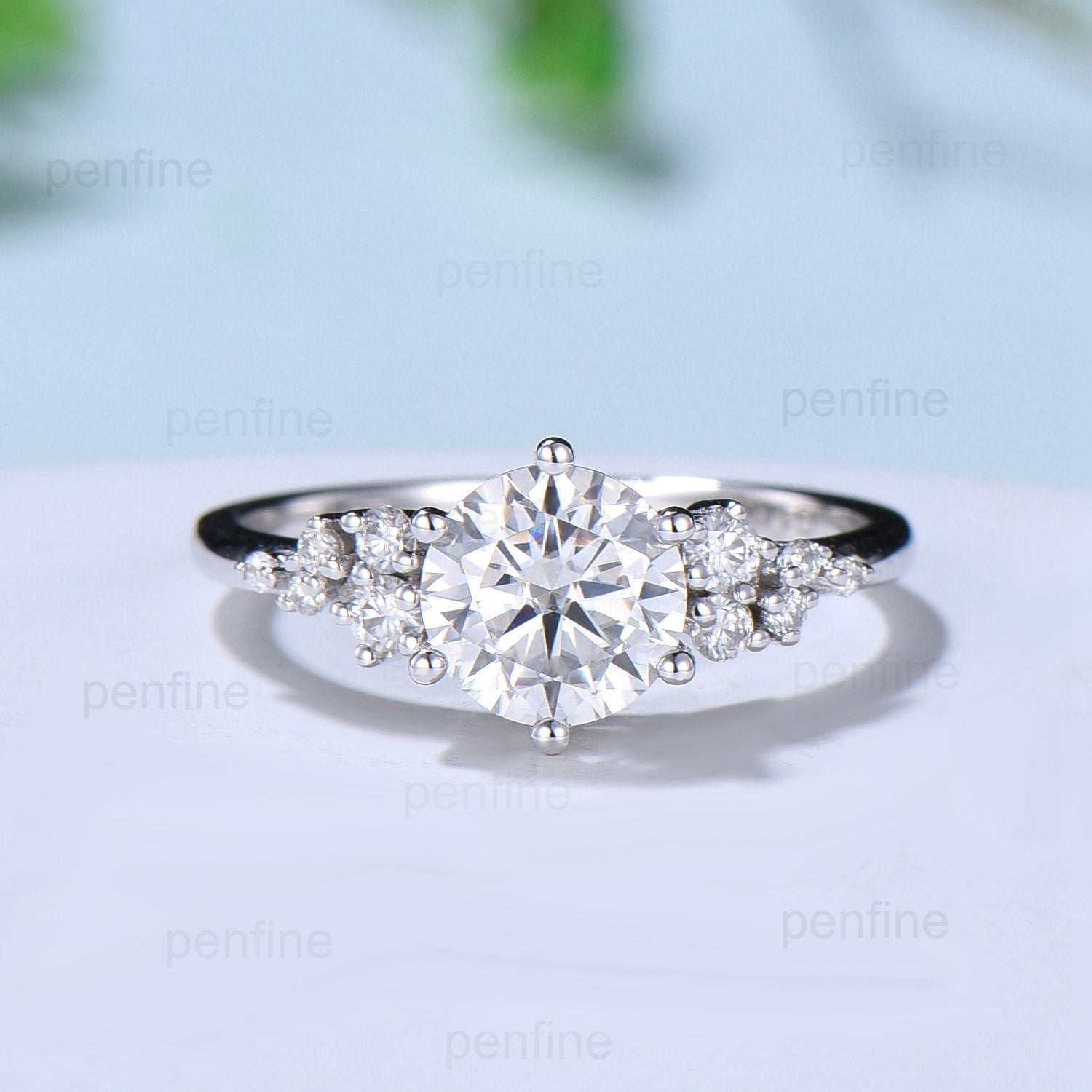 1CT Round Brilliant Moissanite Engagement Ring Set Snowdrift Moissanite Diamond Wedding Set Unique Six Prongs Leaf anniversary promise ring - PENFINE