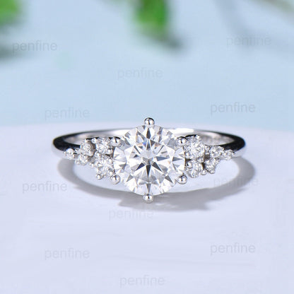 1CT Round Brilliant Moissanite Engagement Ring Set Snowdrift Moissanite Diamond Wedding Set Unique Six Prongs Leaf anniversary promise ring - PENFINE