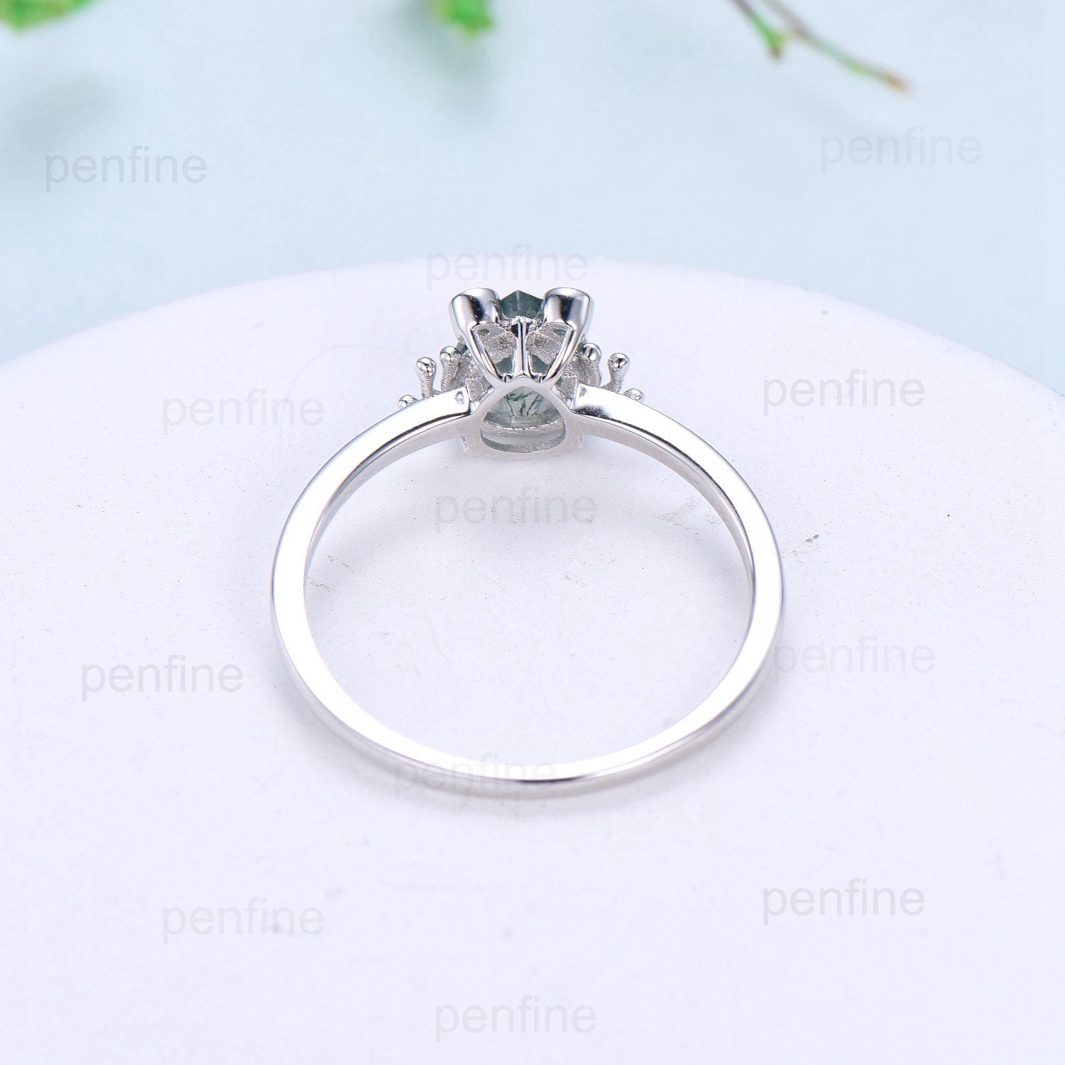 Vintage Frog moss agate engagement ring Animal inspired pear shaped aquatic agate wedding ring for women dainty anniversary ring for girl - PENFINE