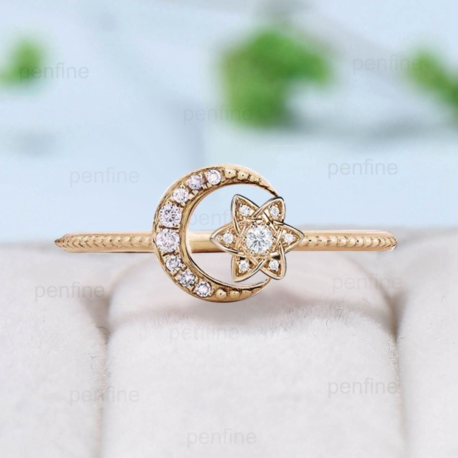 Vintage Galaxy Star Moissanite Engagement Ring Sunflower Rose Gold Art Deco Diamond Wedding Promise Ring Handmade Proposal Gifts Women - PENFINE