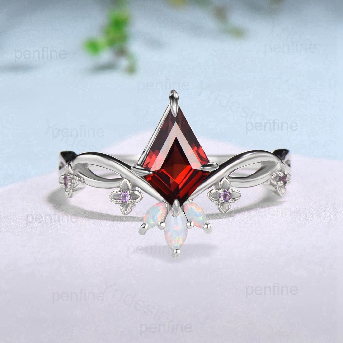 Art Deco Kite Garnet Engagement Ring Vintage Marquise Opal Wedding Ring Women Flower Amethyst  Infinity Promise Ring Valentine's Day Gift - PENFINE