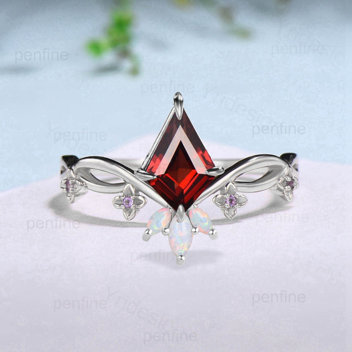 Art Deco Kite Garnet Engagement Ring Vintage Marquise Opal Wedding Ring Women Flower Amethyst  Infinity Promise Ring Valentine's Day Gift - PENFINE