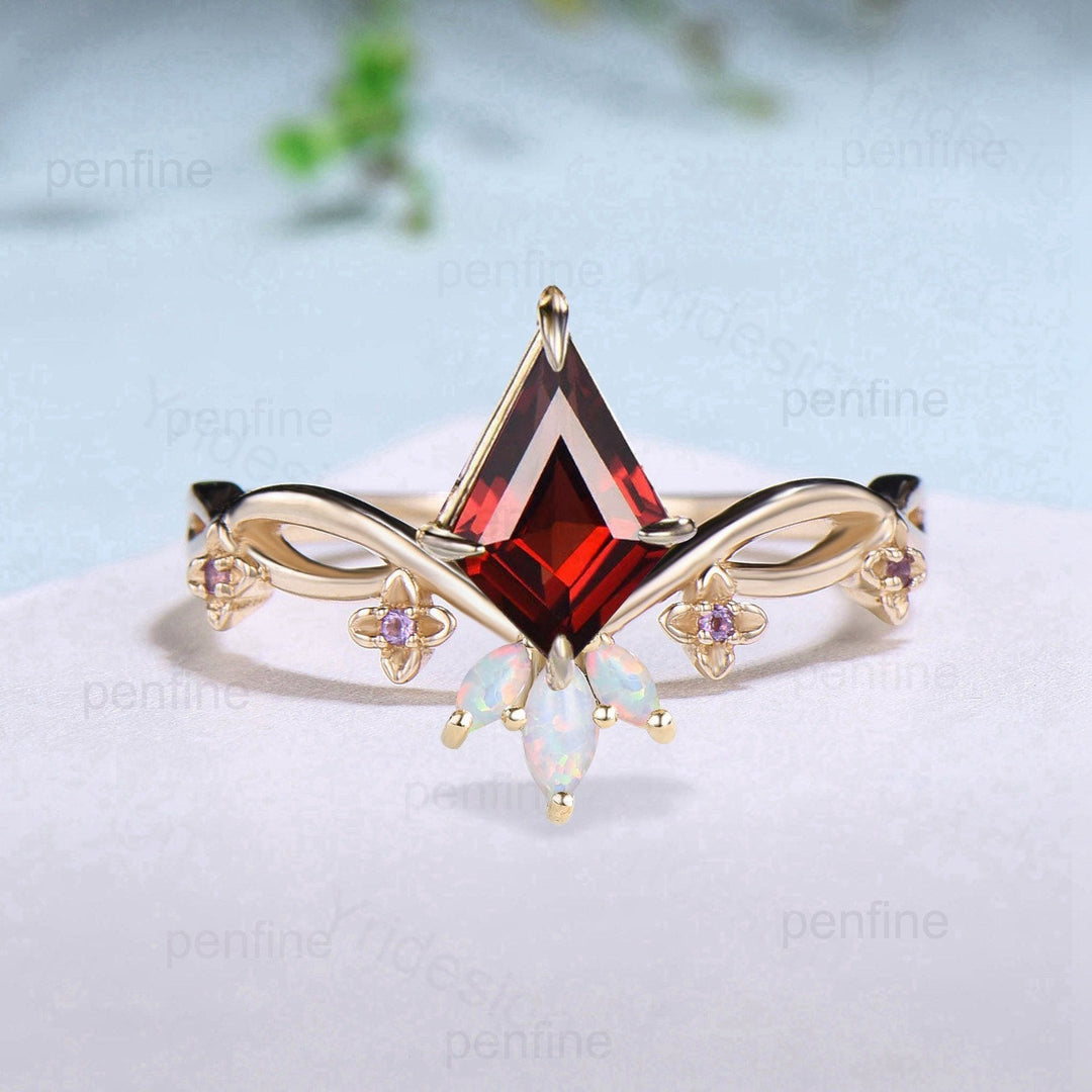 Art Deco Kite Garnet Engagement Ring Vintage Marquise Opal Wedding Ring Women Flower Amethyst  Infinity Promise Ring Valentine's Day Gift - PENFINE