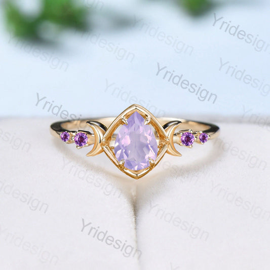 1.25 Carat Pear Shaped Natural Lavender Amethyst Engagement Ring Unique Moon Wedding Ring  Skeleton Unique Handmade Proposal Gifts for Lover - PENFINE