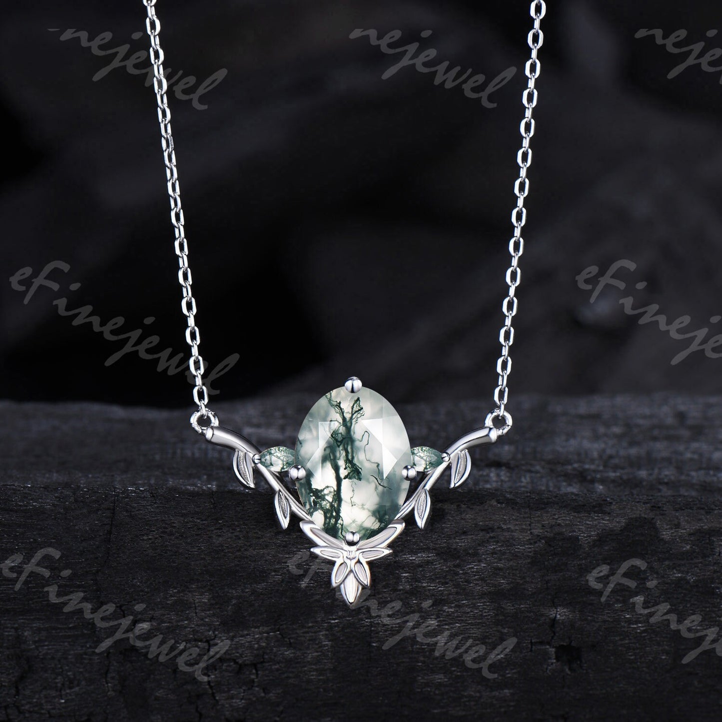 Moss Agate Leaf Vine Pendant Necklace, Nature Inspired