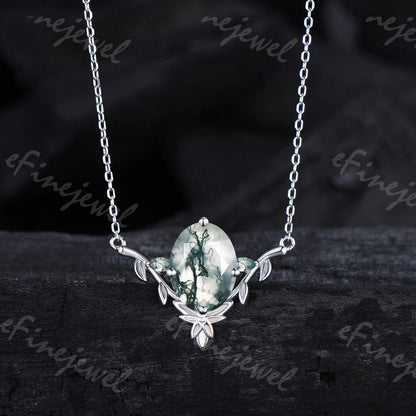 Moss Agate Leaf Vine Pendant Necklace, Nature Inspired