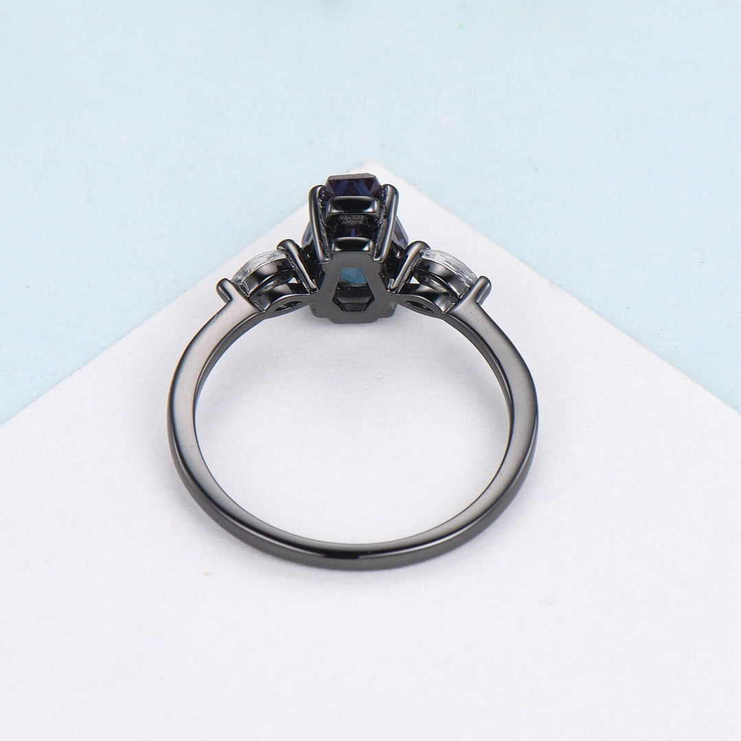 Minimalist Black Gold Coffin Shaped Natural Morganite Ring Marquise Alexandrite Shield 3 stone Engagement Ring Handmade Proposal Gifts Women - PENFINE