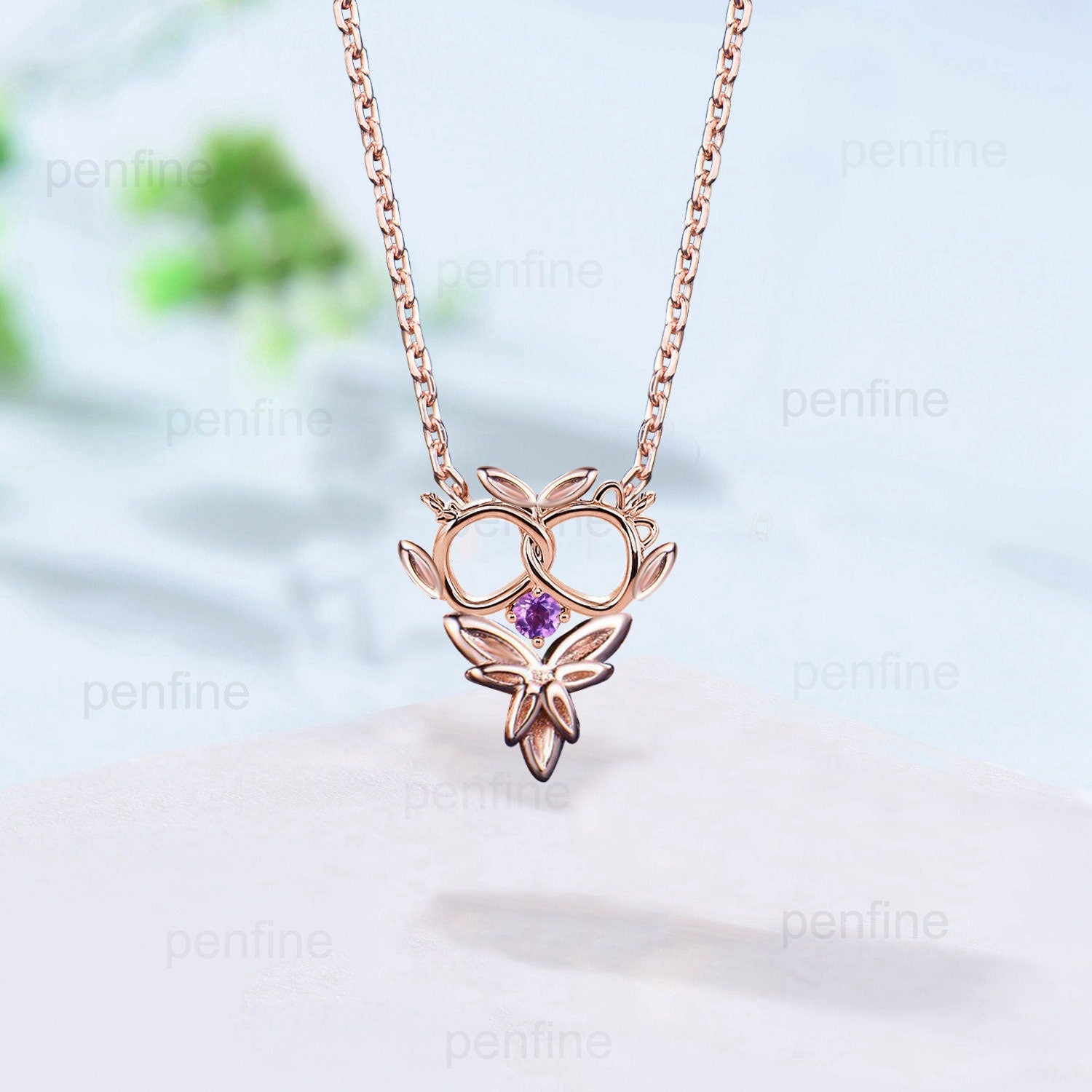 Personalized Norse Viking necklace Silver 14k 18k rose gold unique amethyst pendant women Owl Necklace Celtic Jewelry inspired Necklace - PENFINE