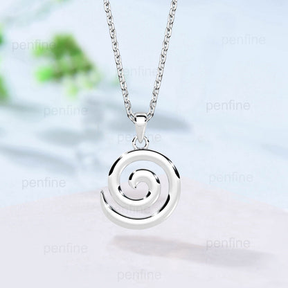 Solitaire Vortex necklace Silver solid 14k 18k rose gold unique Personalized pendant women Valkyrie Necklace Dainty Jewelry Chain Necklace - PENFINE