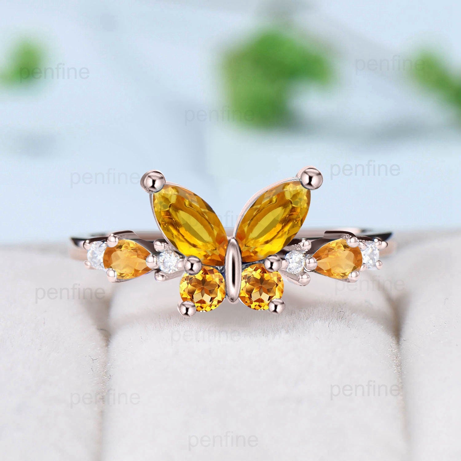 Unique Butterfly Citrine Engagement Ring Vintage Marquise and Pear  Citrine Rings  Wedding Ring  Anniversary Ring November Birthstone Gift - PENFINE