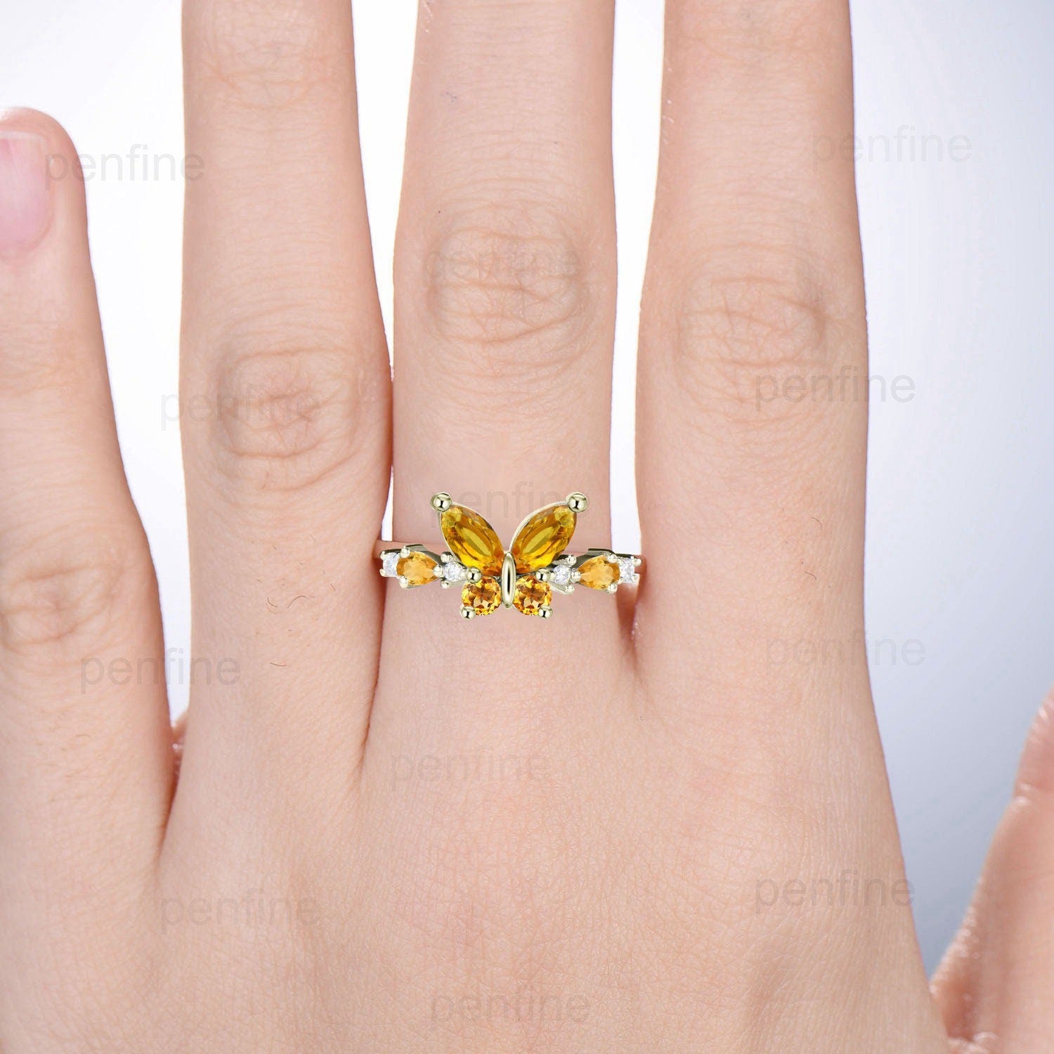 Unique Butterfly Citrine Engagement Ring Vintage Marquise and Pear  Citrine Rings  Wedding Ring  Anniversary Ring November Birthstone Gift - PENFINE