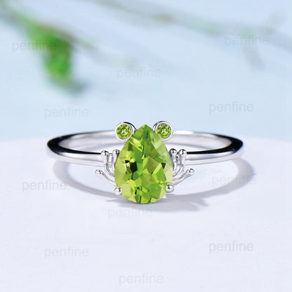 Unique Frog Citrine Peridot Engagement Ring Forest Inspired Peridot Citrine Wedding Ring  Vintage White Gold Anniversary Birthstone Ring - PENFINE