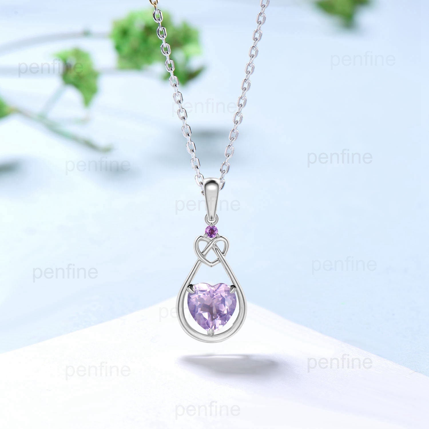 Vintage Heart Shaped Lavender Amethyst Pendant necklace Norse Viking purple amethyst February Birthstone necklace anniversary gift for women - PENFINE