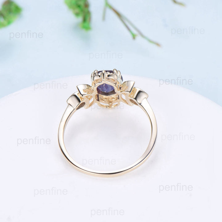 Vintage Moonstone Engagement Ring Unique Crescent Moon Color Change Wedding Ring Women Unique Art Deco Anniversary June Birthstone Ring Ring - PENFINE