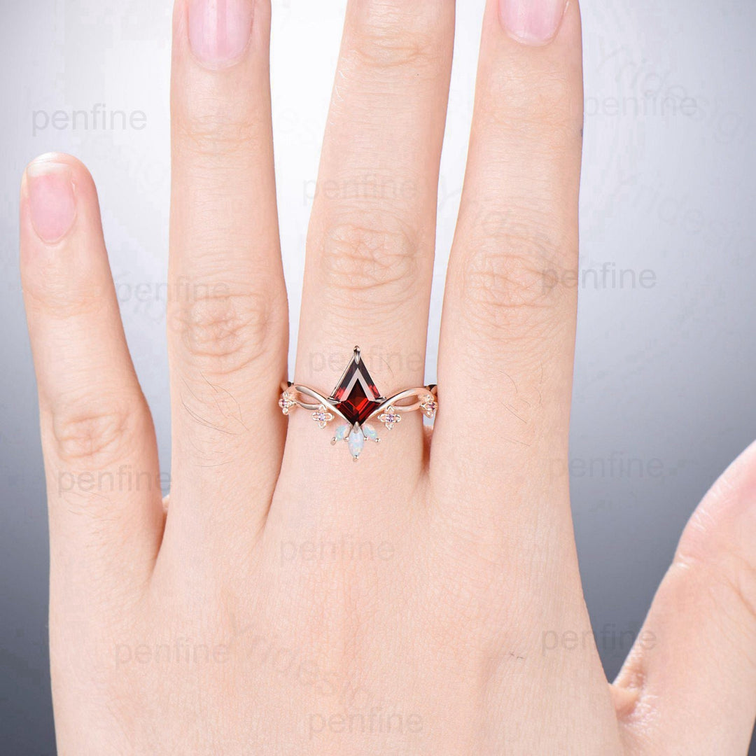 Art Deco Kite Garnet Engagement Ring Vintage Marquise Opal Wedding Ring Women Flower Amethyst  Infinity Promise Ring Valentine's Day Gift - PENFINE