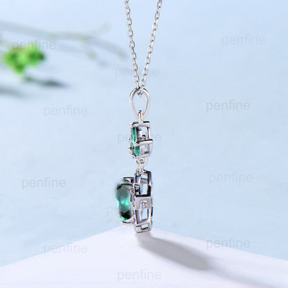 Vintage Oval Emerald Pendant necklace Retro Halo purple amethyst marquise lab emerald necklace for women handmade anniversary gift for mom - PENFINE