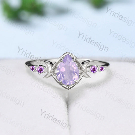 1.25 Carat Pear Shaped Natural Lavender Amethyst Engagement Ring Unique Moon Wedding Ring Skeleton Unique Handmade Proposal Gifts for Lover - PENFINE