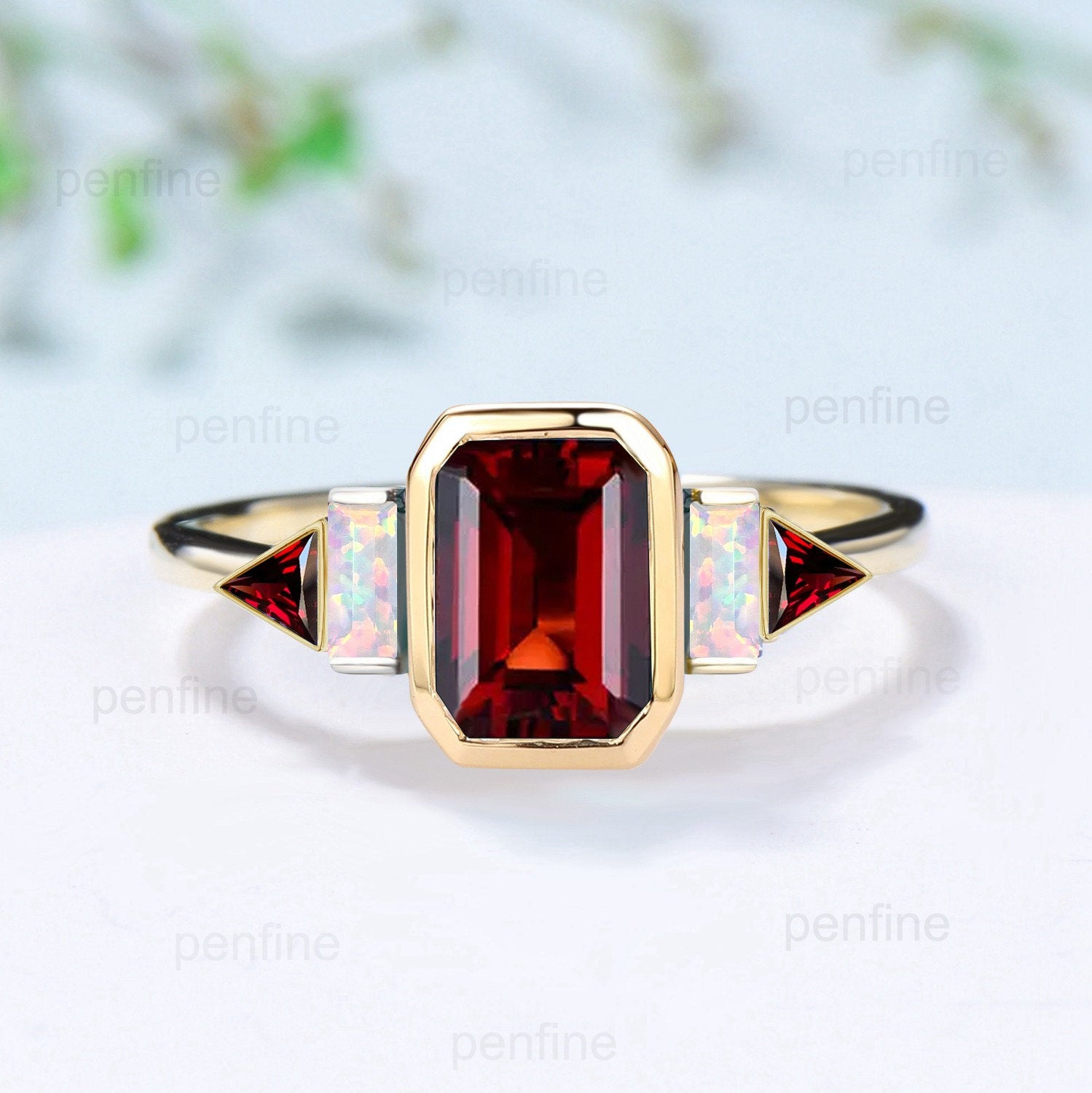 Garnet ring, January birthstone shops ring, white gold, anniversary ring for women