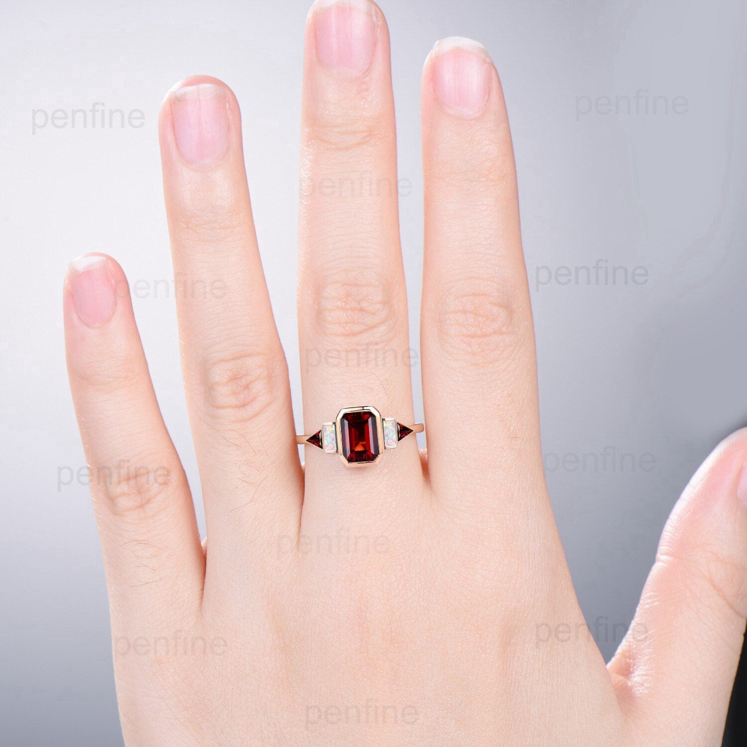 Emerald Cut Garnet Ring Set/Natural Garnet Engagement buy Ring/ Red Gemstone Anniversary Ring