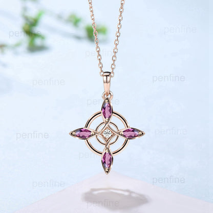 Vintage Marquise Cut Amethyst Necklace Double Loop Forever Pendant Silver Rose Gold Necklace Norse Viking Angle Anniversary gift for women - PENFINE