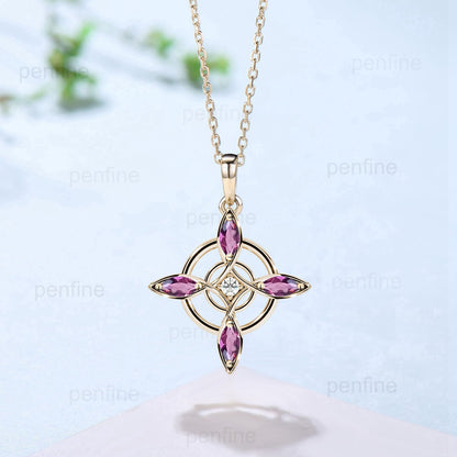 Vintage Marquise Cut Amethyst Necklace Double Loop Forever Pendant Silver Rose Gold Necklace Norse Viking Angle Anniversary gift for women - PENFINE