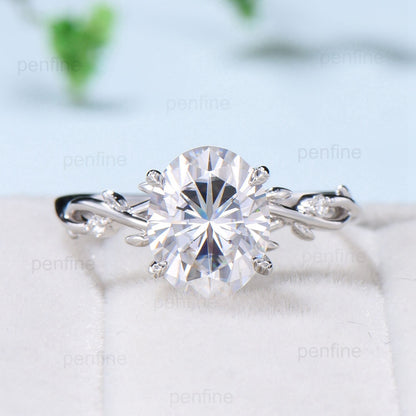 3 Carat Oval Cut Moissanite ring Nature Inspired Moissanite Engagement Ring Branch Leaf Vine Wedding Ring Unique Twig Promise Ring For Women - PENFINE