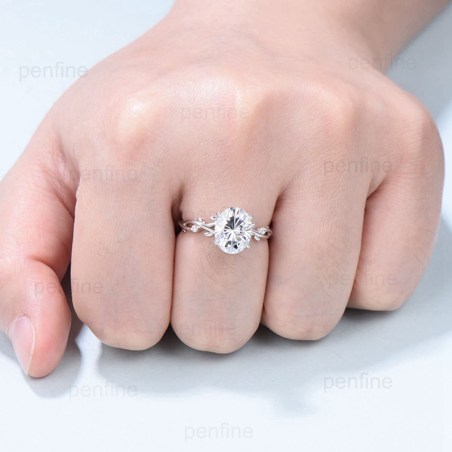 3 Carat Oval Cut Moissanite ring Nature Inspired Moissanite Engagement Ring Branch Leaf Vine Wedding Ring Unique Twig Promise Ring For Women - PENFINE