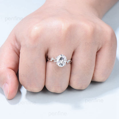 3 Carat Oval Cut Moissanite ring Nature Inspired Moissanite Engagement Ring Branch Leaf Vine Wedding Ring Unique Twig Promise Ring For Women - PENFINE