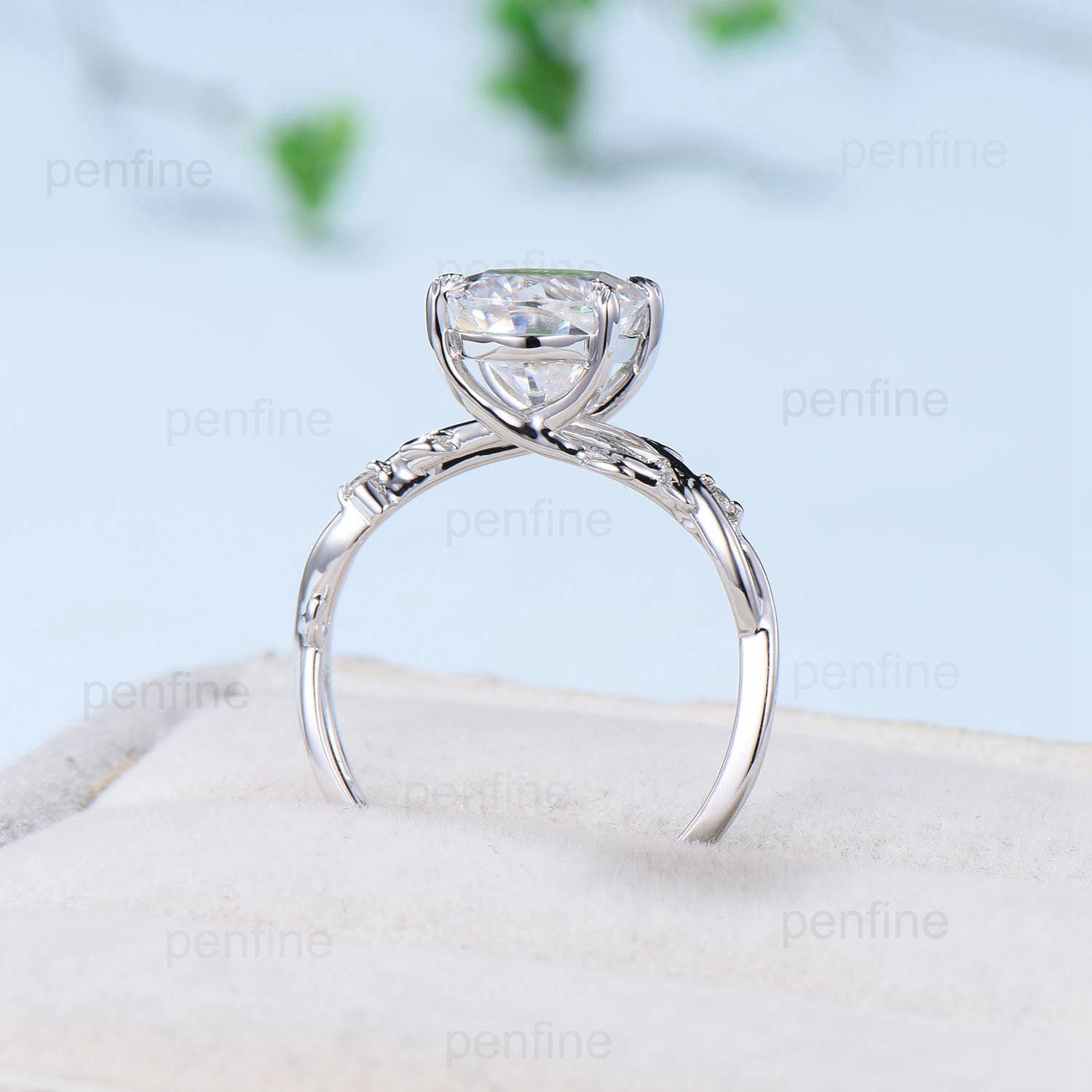 3 Carat Oval Cut Moissanite ring Nature Inspired Moissanite Engagement Ring Branch Leaf Vine Wedding Ring Unique Twig Promise Ring For Women - PENFINE