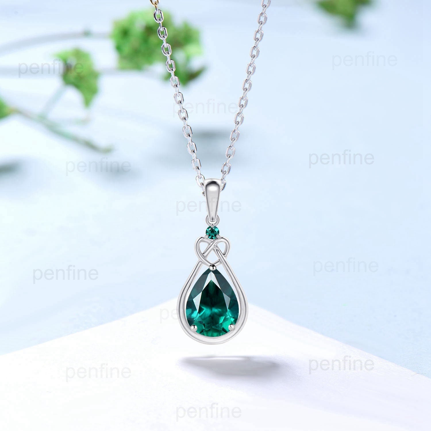 Vintage Pear Shaped Emerald Necklace Unique Retro Lab Emerald Pendant Necklace Dainty Norse Viking Pendant Natural Pendant Anniversary gift - PENFINE