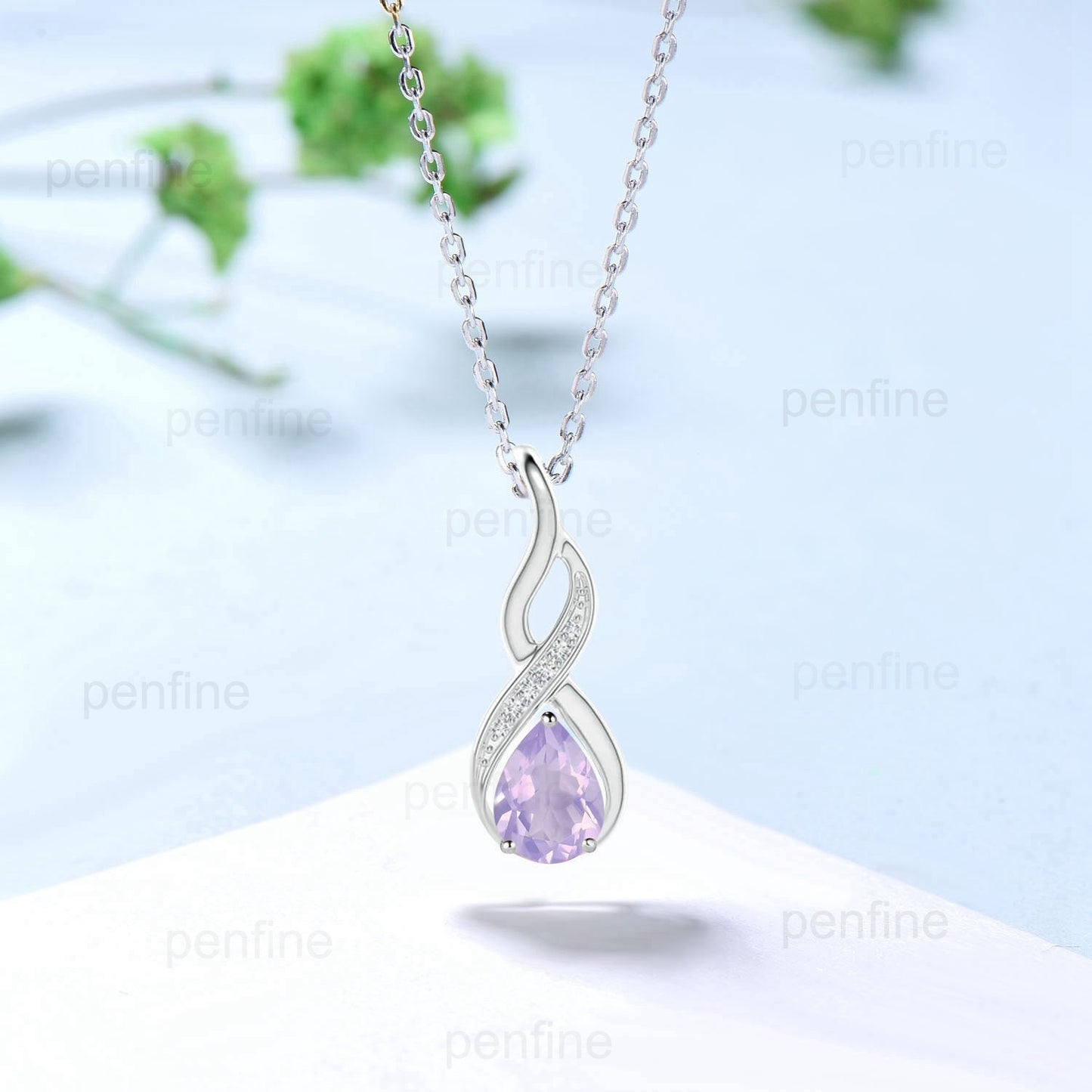 Vintage Teardrop Lavender Amethyst Necklace Retro Snake Purple Amethyst Infinity Pendant February Birthstone necklace anniversary gift - PENFINE