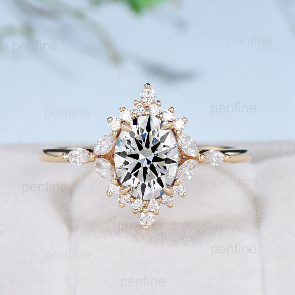 Vintage 1.5 Carat VVS-D Oval Lab Grown Diamond Engagement Ring Halo Diamond Certificate Engagement Ring Unique Marquise Diamond Wedding Gift - PENFINE