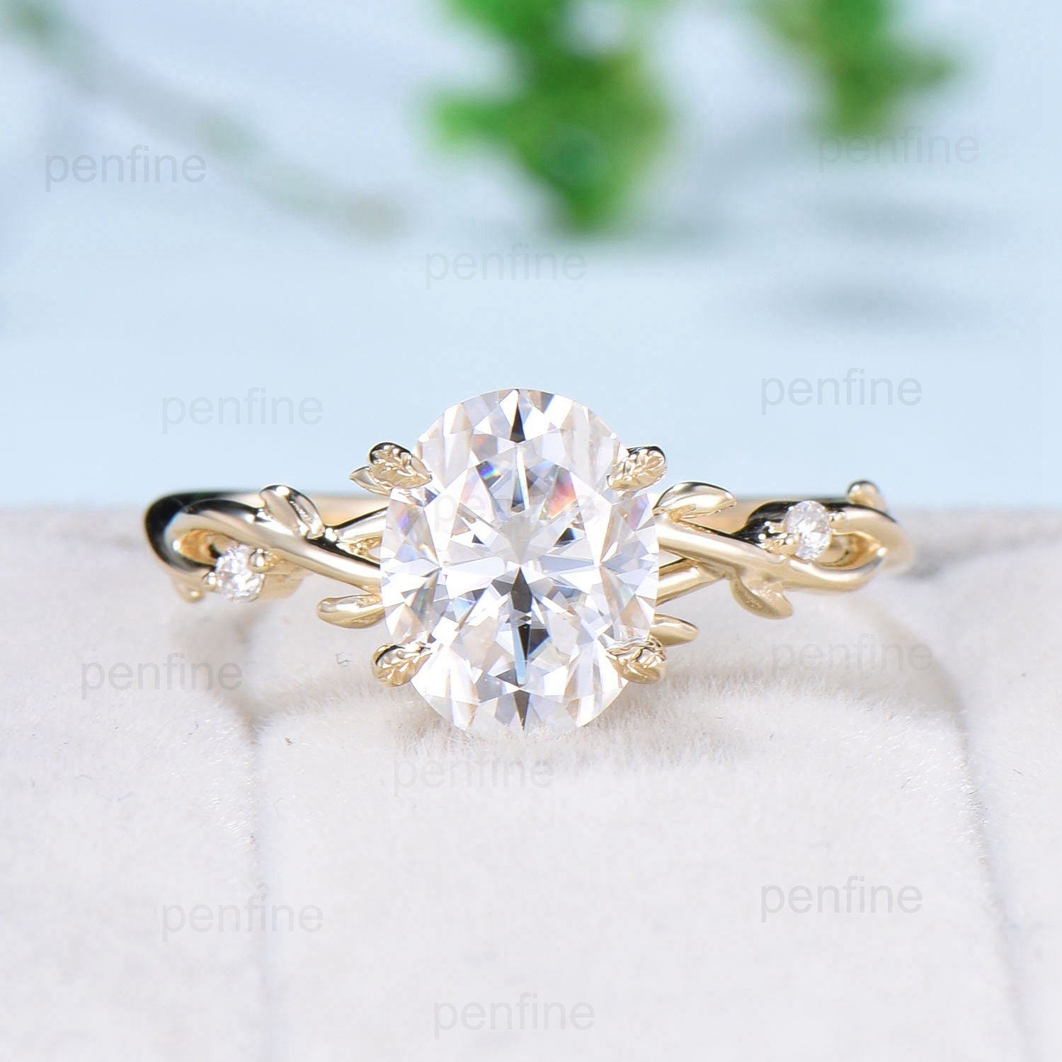 Round Moissanite Three Stone Engagement Ring, Green Diamond store Ring, Vintage Style Milgrain Ring, Art Deco Filigree Ring, 2CT Round 14K Gold