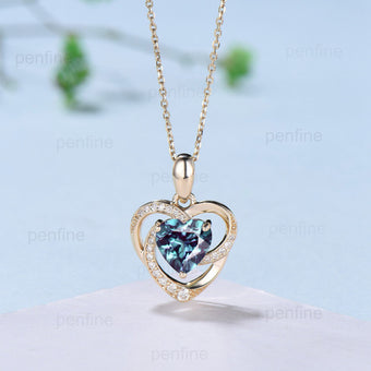 Elegant Heart Shaped Alexandrite Necklace Unique Vintage Pendant Necklace Floral Celtic love Pendant Art Deco Pendant Anniversary gift women - PENFINE