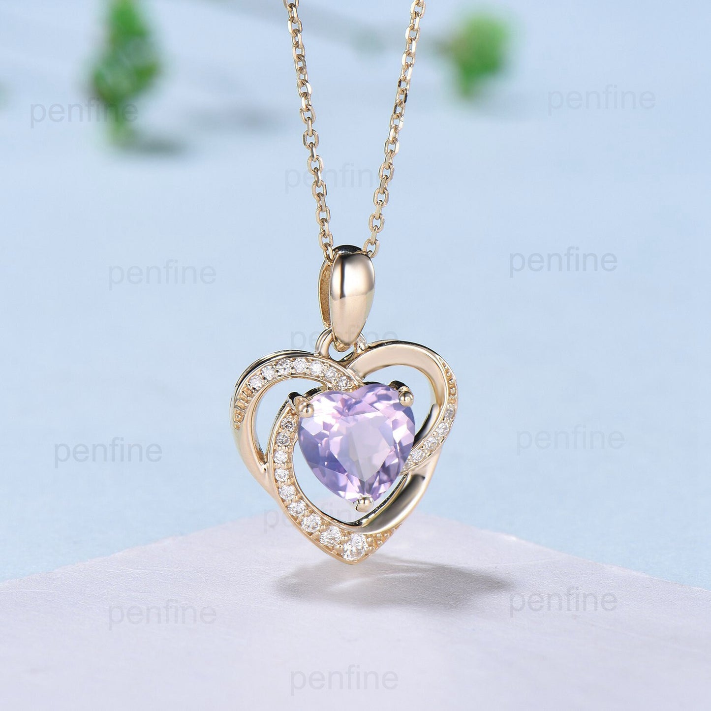 Vintage Heart Shaped Lavender Amethyst Necklace Unique Retro Pendant Purple Necklace Floral Forever Pendant Natural Pendant Anniversary gift - PENFINE