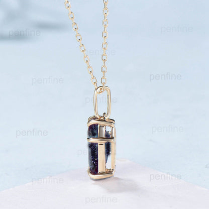 Dainty Coffin blue sandstone necklace solid 14k 18k rose gold vintage unique Personalized minimalist blue goldstone pendant anniversary gift - PENFINE