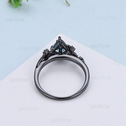 1 Carat Black Gold lab Para¨ªba Ring Vintage Kite cut Natural Inspired Leaf vine engagement ring London blue topaz wedding anniversary gift - PENFINE