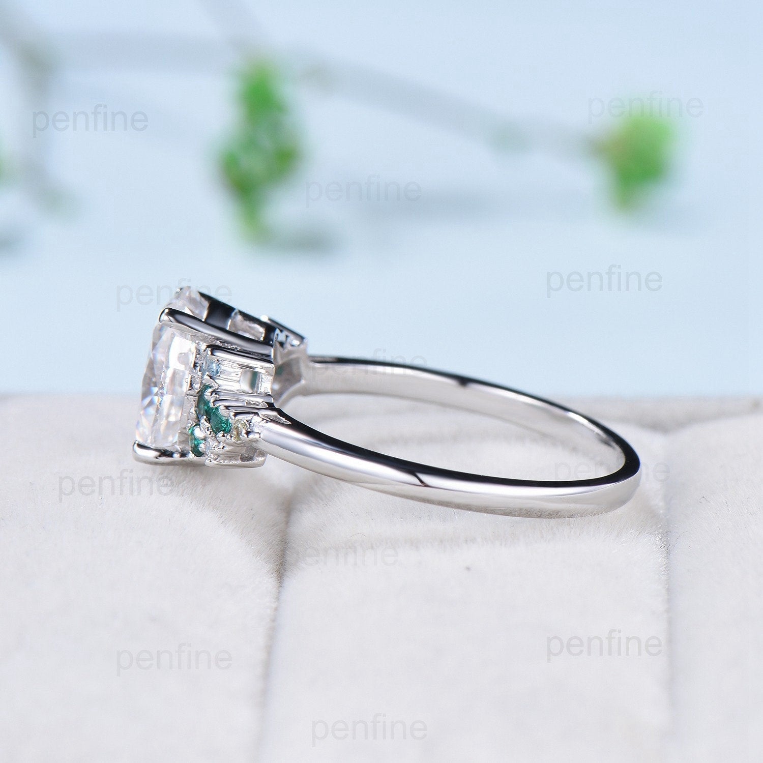 2 Carat Oval Moissanite Engagement Ring Vintage Unique Snowdrift Emerald Wedding Ring for Women Multi-stone topaz peridot anniversary ring - PENFINE