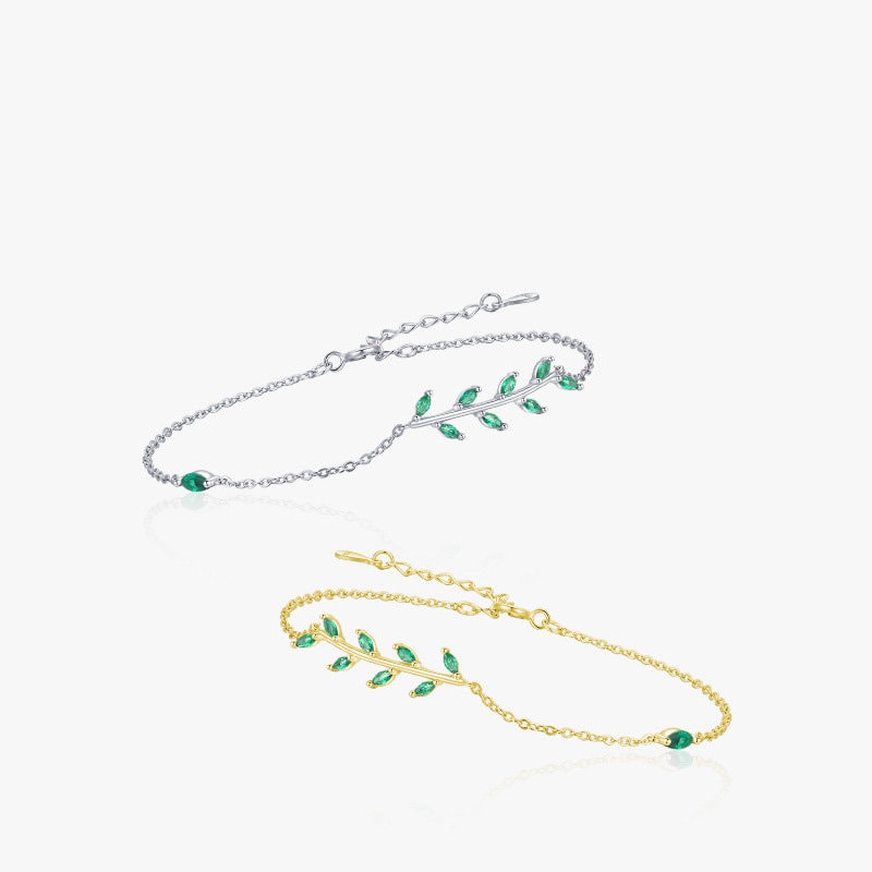 Elegant marquise cut emerald bracelet twig branch green crystal dainty bracelet nature inspired Stackable Bracelet For Women gift for her - PENFINE