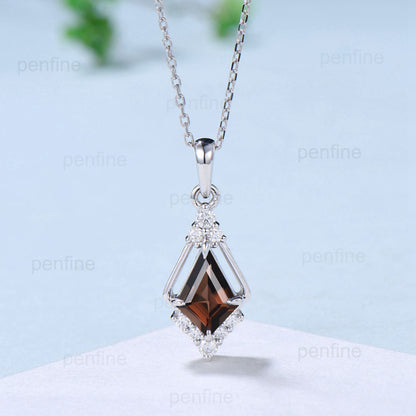 Vintage 1.5CT Kite Cut Smoky Quartz Necklace Silver White Gold Brown Stone Pendant Necklace Anniversary Gift for Women - PENFINE