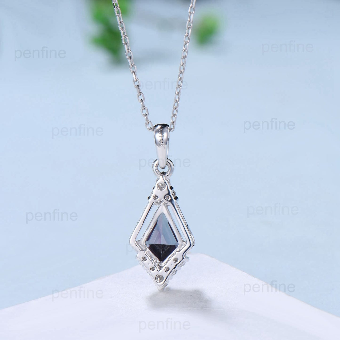 Vintage 1.5CT Kite Cut Smoky Quartz Necklace Silver White Gold Brown Stone Pendant Necklace Anniversary Gift for Women - PENFINE