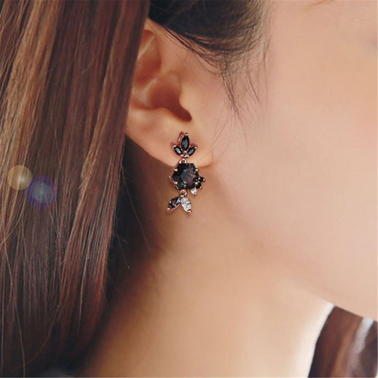 Unique green agate earrings rutilated quartz earrings Fish Black Stud Moss Agate Emerald Earrings Women rose gold black crystal earrings - PENFINE