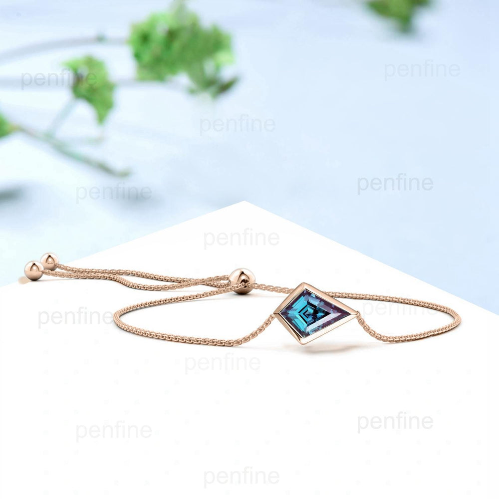 Bezel Set kite cut alexandrite bracelet Minimalist dainty bracelet vintage unique Stackable Bracelet For Women art deco anniversary gift - PENFINE