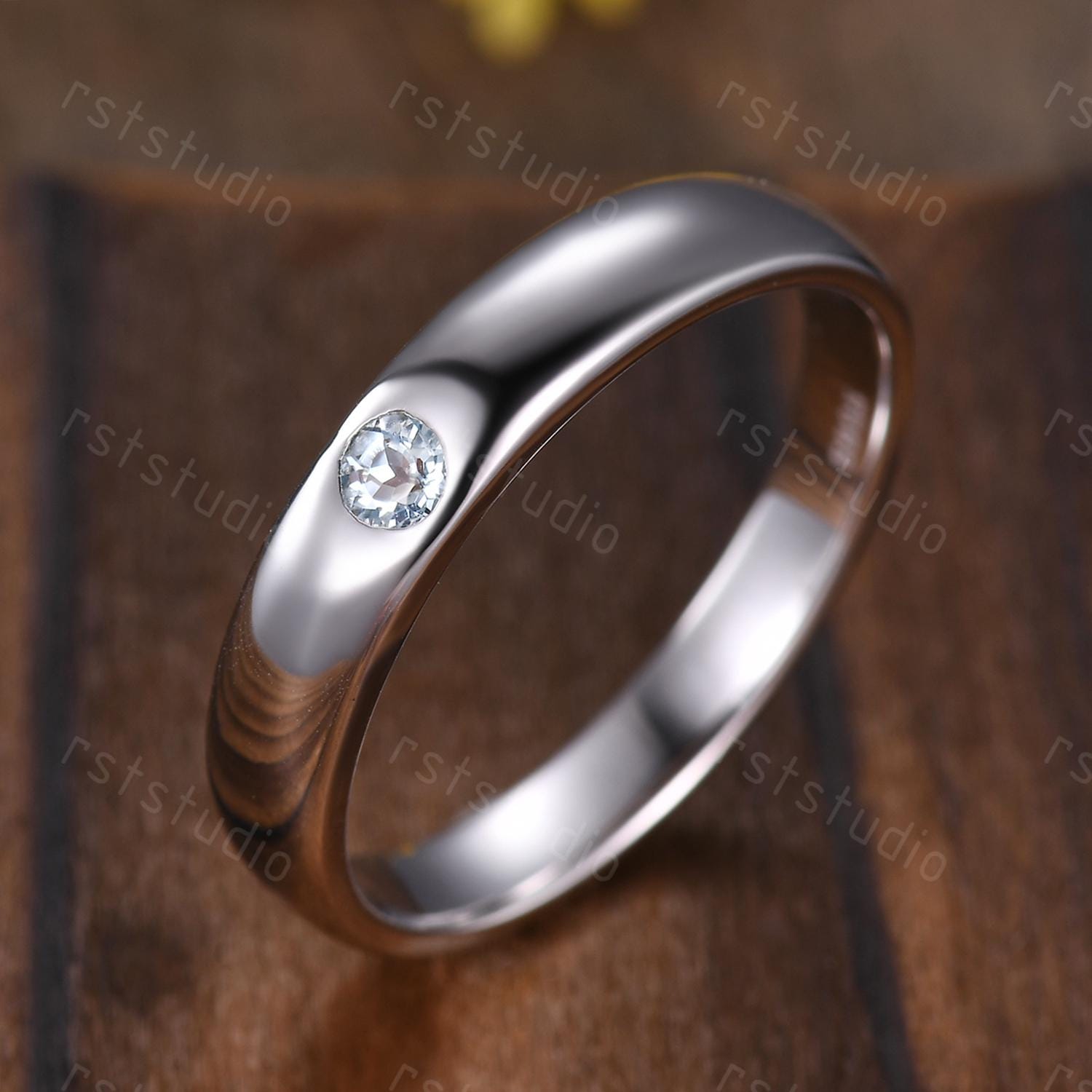 Aquamarine Wedding Ring: Round Cut Sterling Silver Promise Ring