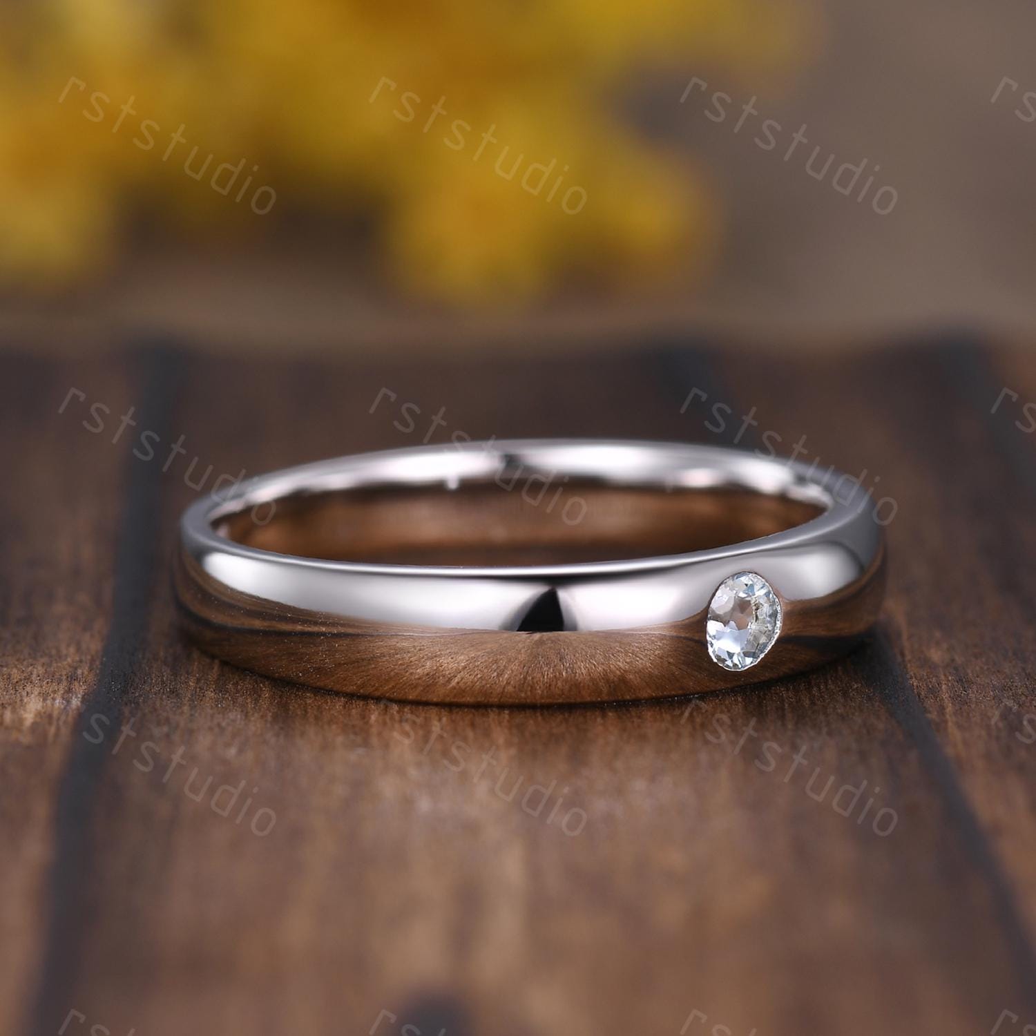 Aquamarine Wedding Ring: Round Cut Sterling Silver Promise Ring